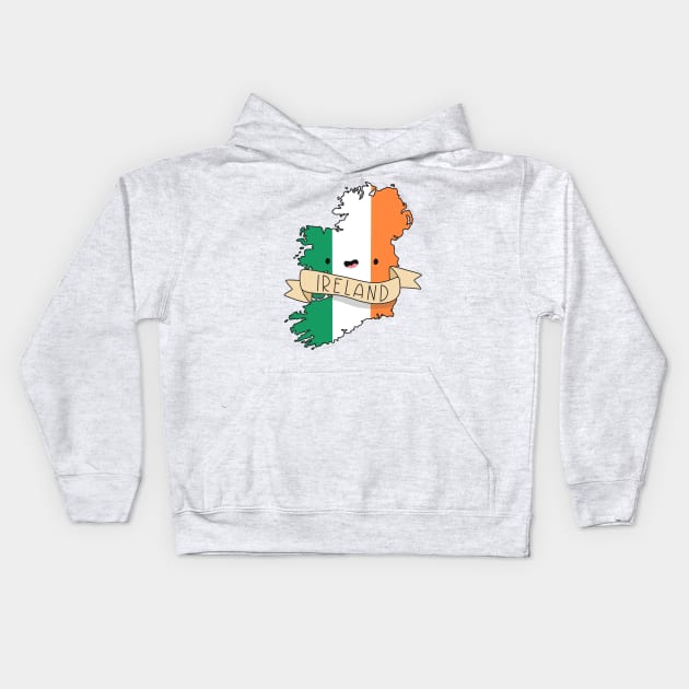 Kawaii Ireland Flag Map Kids Hoodie by Sofia Sava